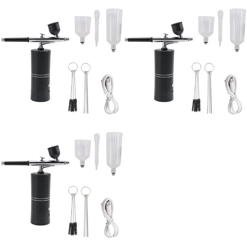 A02F-3X Airbrush Kit With Compressor Rechargeable Cordless Non-Clogging High-Pressure Airbrush Set Qme black