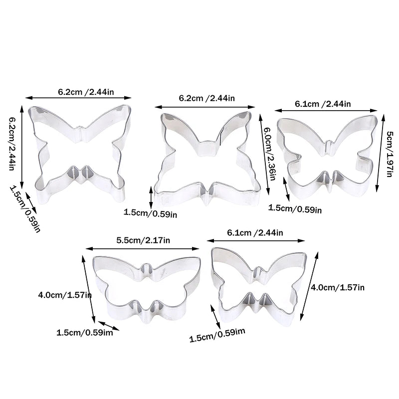 5Pcs/Set Stainless Steel Biscuit Mold Set Butterfly Cookie Cutter DIY Cake Decoration Tool Chocolate Pastry Baking Snacks Mold Qme 5Pcs 1Set