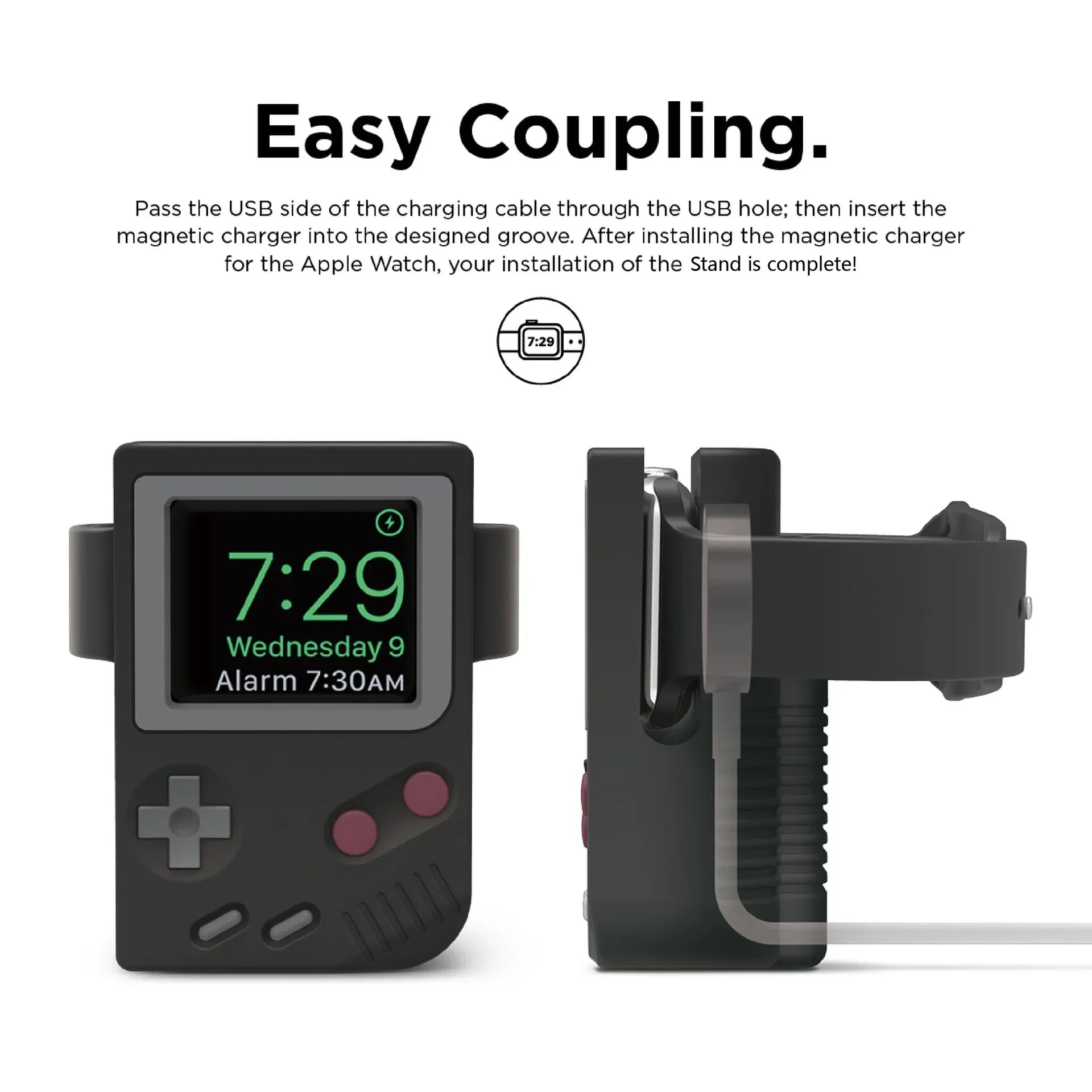 Desktop Holder For Apple Watch Ultra Charger Stand Retro Computer Pattern Charging Base for iWatch 10 9 8 7 6 5 4 3 SE Silicone Qme 0823Black