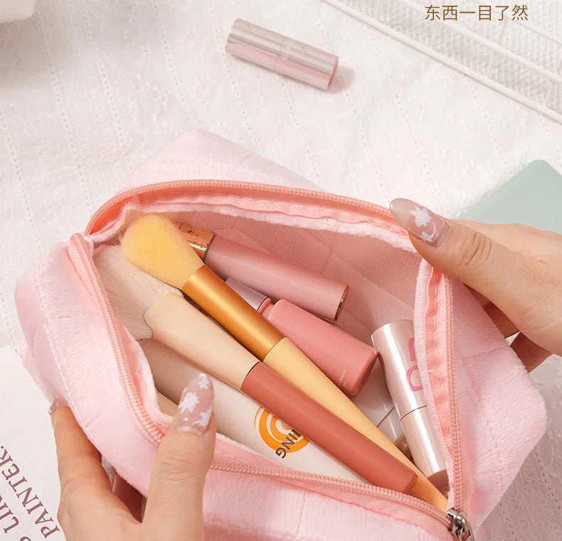 Velvet Makeup Bag Large Capacity Portable Cosmetic Pouch Elegant Qme