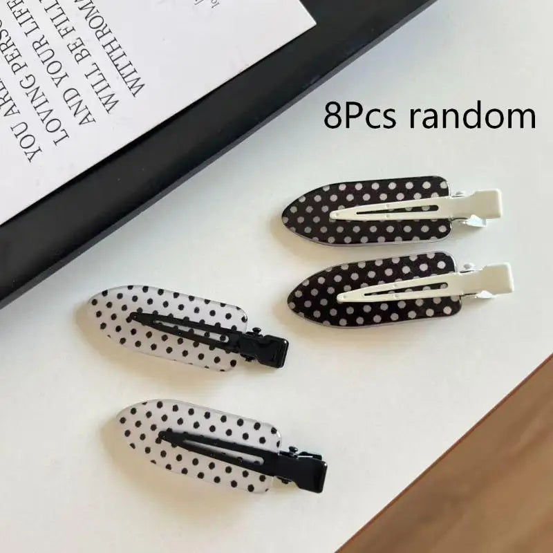 4 Black White Polka Dot Hair Clips Cute Sweet Side Bangs Hairpin Qme 8Pcs