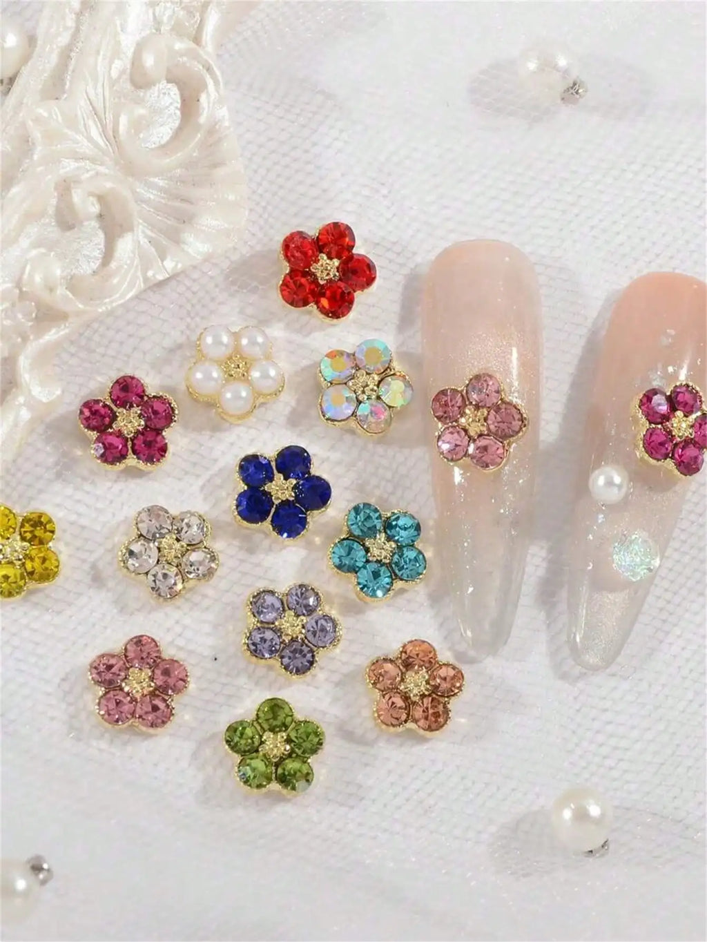 3D Glitter Rhinestones Crystal Flower Nail Art Charms Colorful Cherry Qme