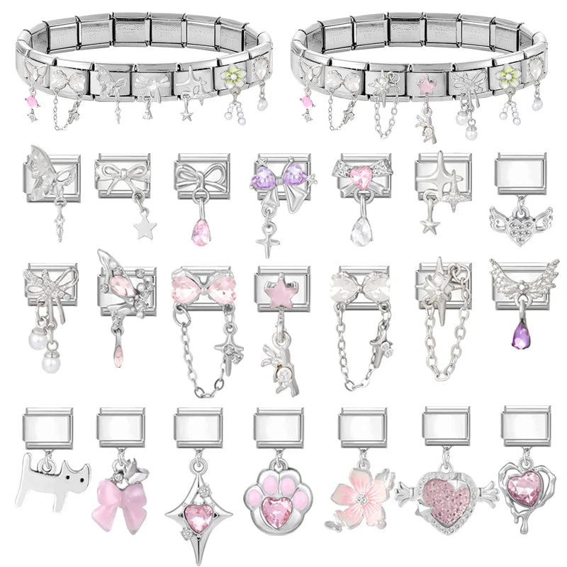 Colorful Square Zircon Pendant Italian Charm Fit 9mm Stainless Steel Women DIY Bracelet Drop Shipping Fashion Jewelry Wholesale Qme