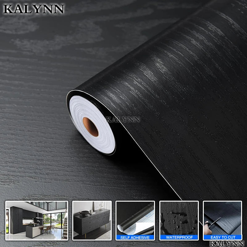 Black Wood Contact Paper Peel Stick Self-adhesive Wallpaper Qme