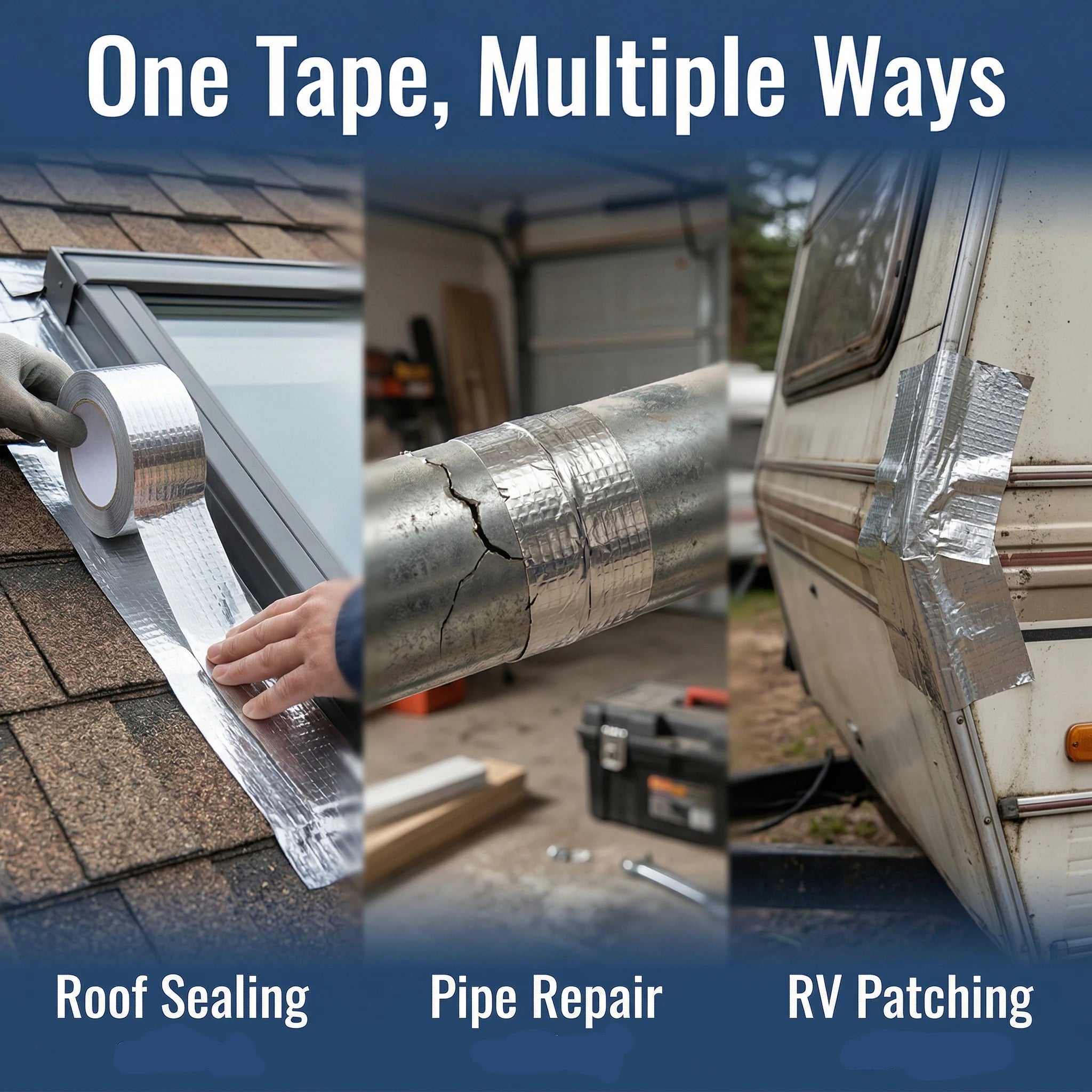 Butyl Seal Tape Aluminum Foil Waterproof Strong Adhesive for Roof Pipe Crack Repair Ductility Thickened Foil Leak Proof Seal Qme