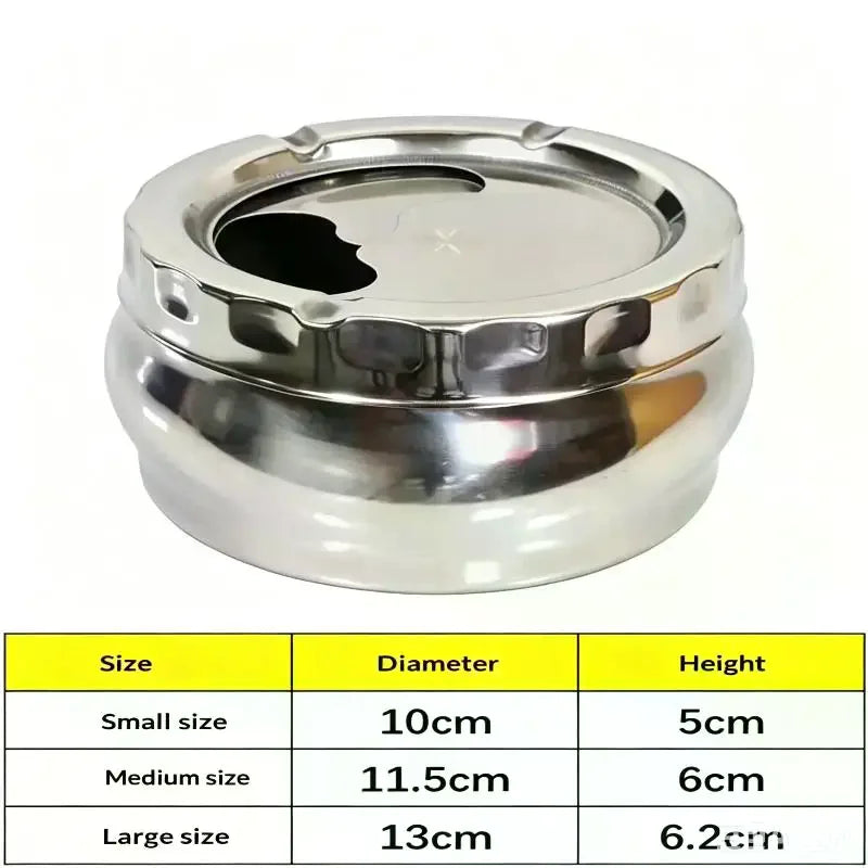 Stainless Steel Ashtray With Windproof Lid Rust Proof Design 3 Sizes For Home Office Outdoor Patio Use Qme