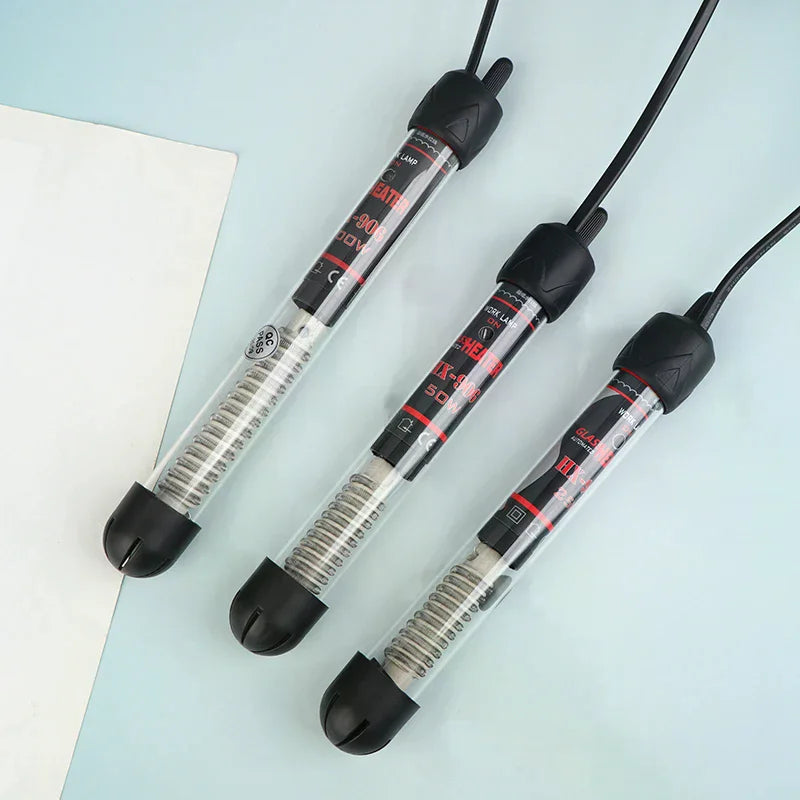 EU Plug Adjustable Temperature Thermostat Heater Rod Glass Aquarium Heater 25-300W Submersible Fish Tank Water Heating Rod Qme