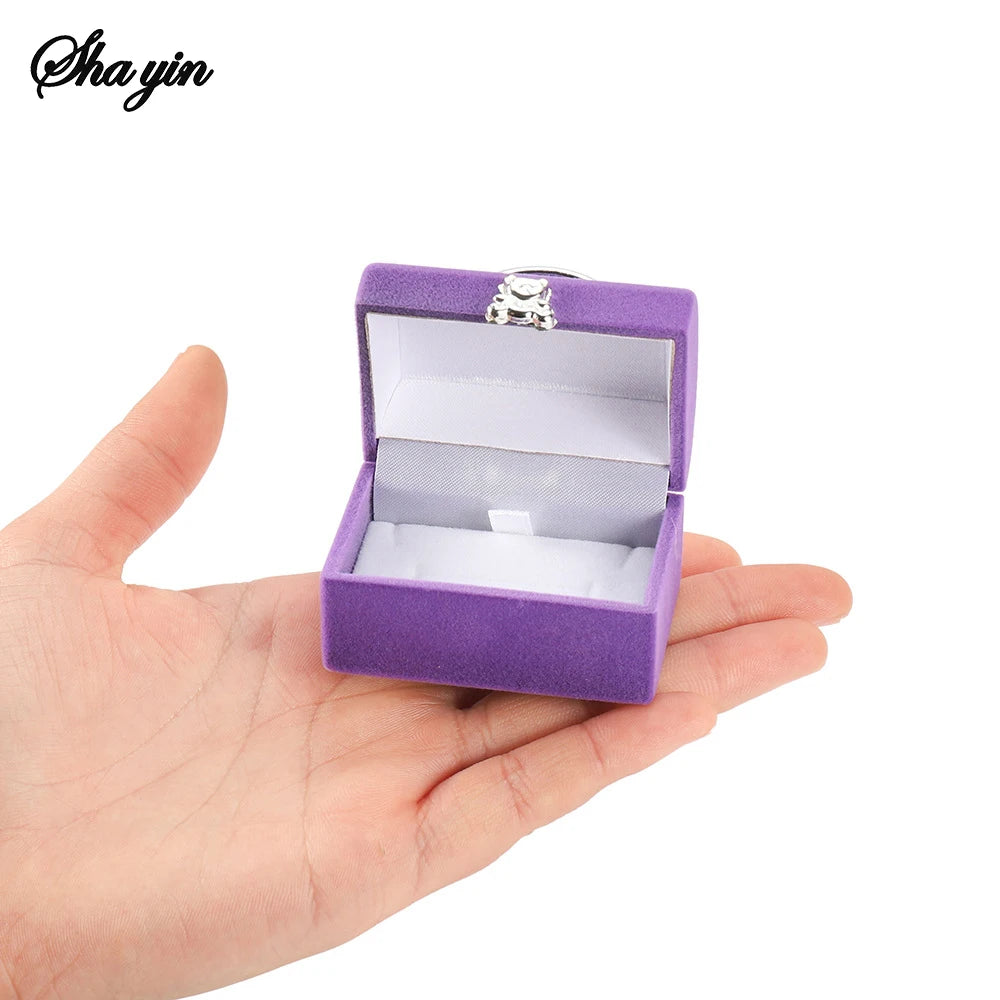 1 Piece Small Jewelry Box Velvet wedding Ring box Necklace Display Box Cute Bear Gift box Container Case for Jewelry Packaging Qme