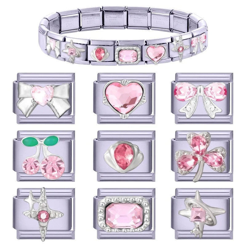 Colorful Square Zircon Pendant Italian Charm Fit 9mm Stainless Steel Women DIY Bracelet Drop Shipping Fashion Jewelry Wholesale Qme
