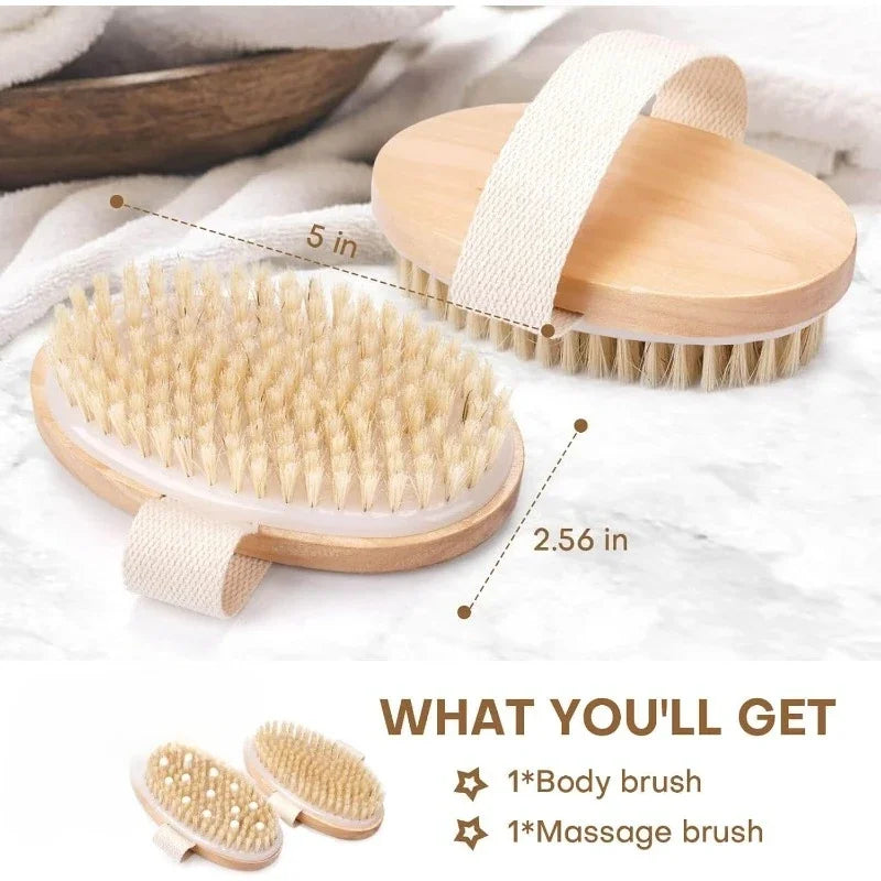 Dry Brushing Body Brush Natural Bristle Exfoliating Massage Nodes Qme
