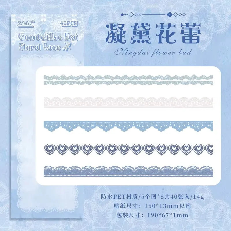40 pcs Lace Stickers Cute Aesthetics Decor Collage Junk Journal Scrapbooking Supplies Self Adhesive Creative Stationery Sticker Qme C