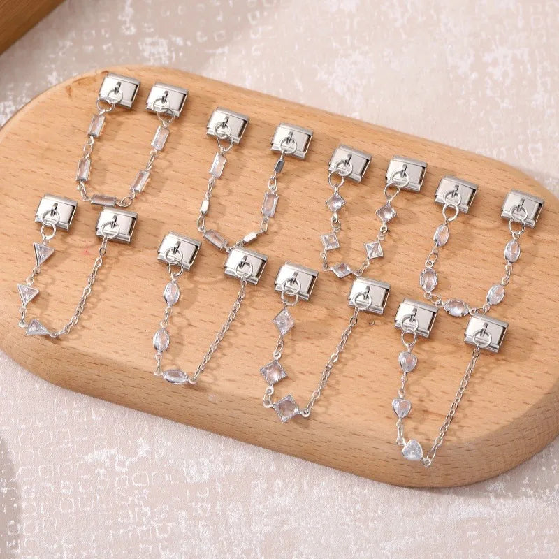 New 9MM Italian Charm Module Inlaid Crystal Zircon Tassel Chain Buckle Bead Female DIY Elastic Bracelet Jewelry Accessories Gift Qme