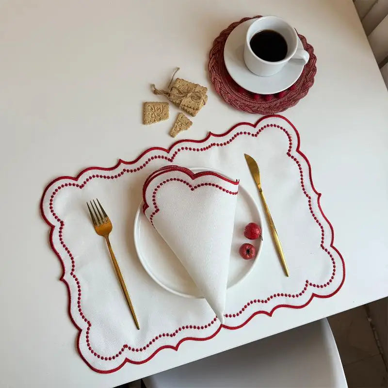 Embroidered Placemat Flower Shaped Polyester Cotton Napkin Coffee Qme A3