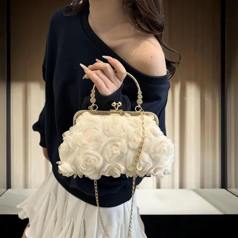 Chiffon 3D Flower Banquet Bag Fashion Evening Bags Luxury Women Chain Qme