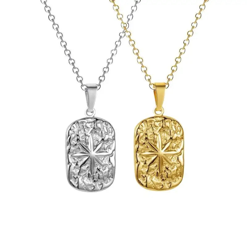 Unique Eight-pointed Star Compass Pendant Necklace for Men High Quality Stainless Steel Jewelry Christmas Gift Qme