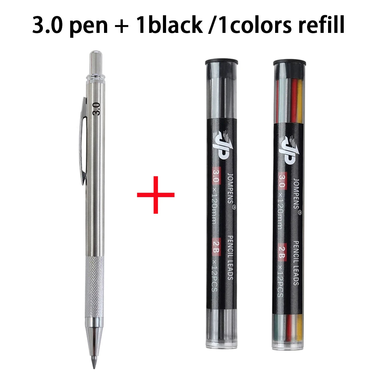 Mechanical Pencil Set 3.0mm Full Metal Painting Automatic Pencil & Refills, for Drafting, Drawing and Sketching Supply Qme 1pen-2box refills B
