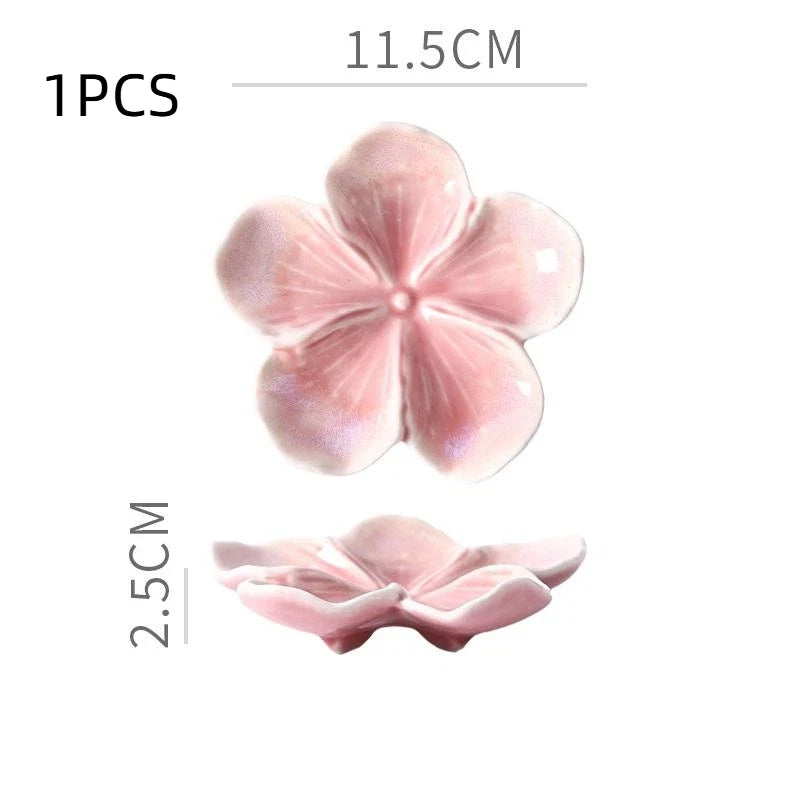 1PCS Ceramic Craft Dish Flower Shaped Small Dish Creative Dipping Sauce Small Dish Multi-color Kiln Transformed Dish Gift Qme Light pink