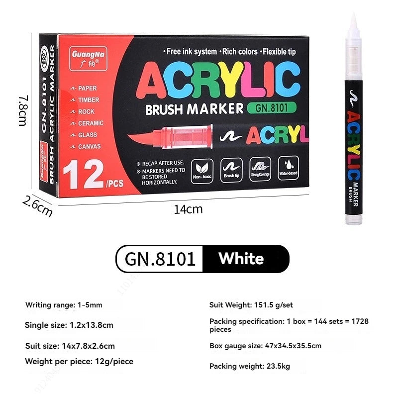 12 Pcs Black/White Premium Soft Tip Acrylic Marker Set Black White Acrylic Markers for Wood Ceramic Festival Craft Making Qme 12 white
