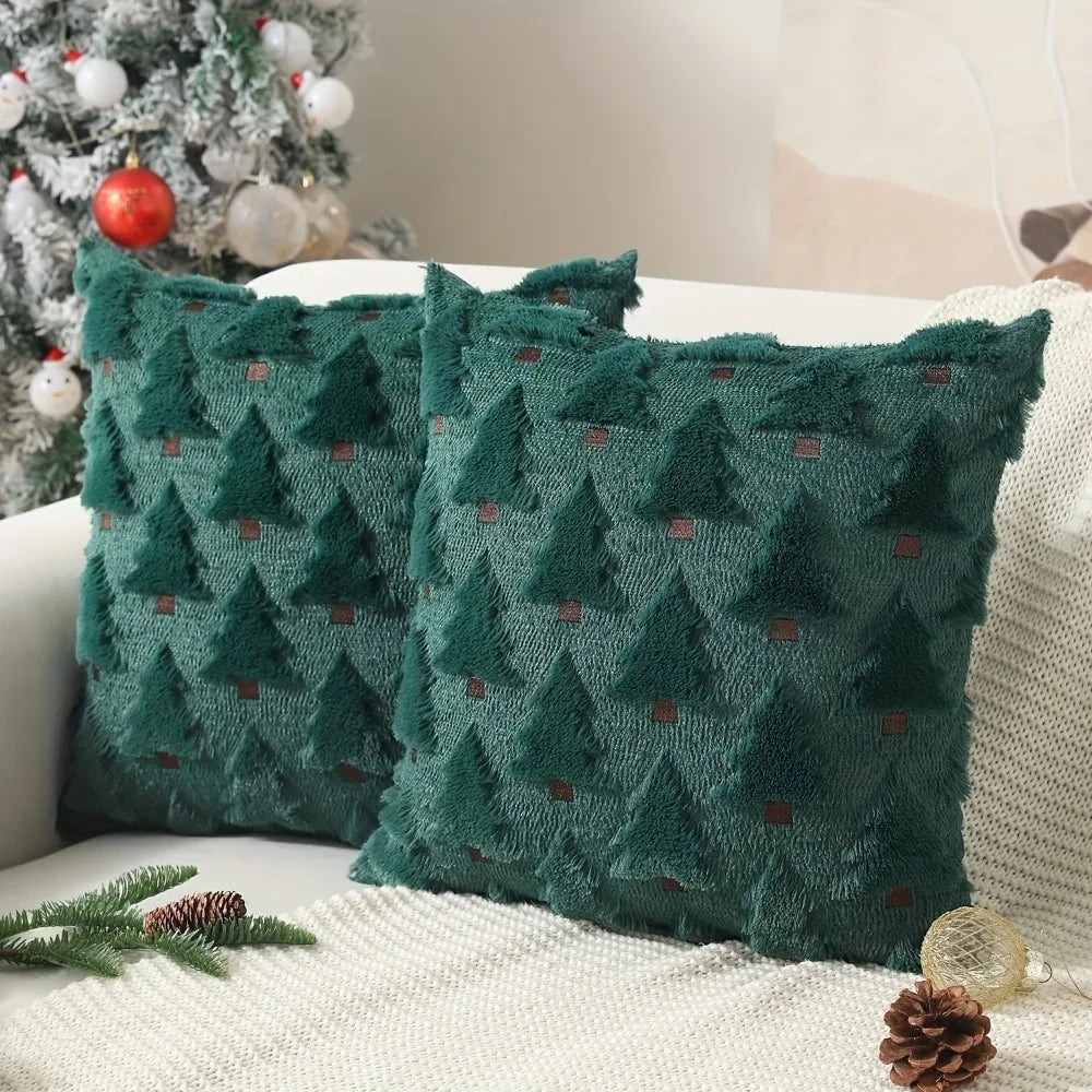 Christmas Pillow Covers 18x18inch Tree Throw Cases Soft Plush Winter Qme