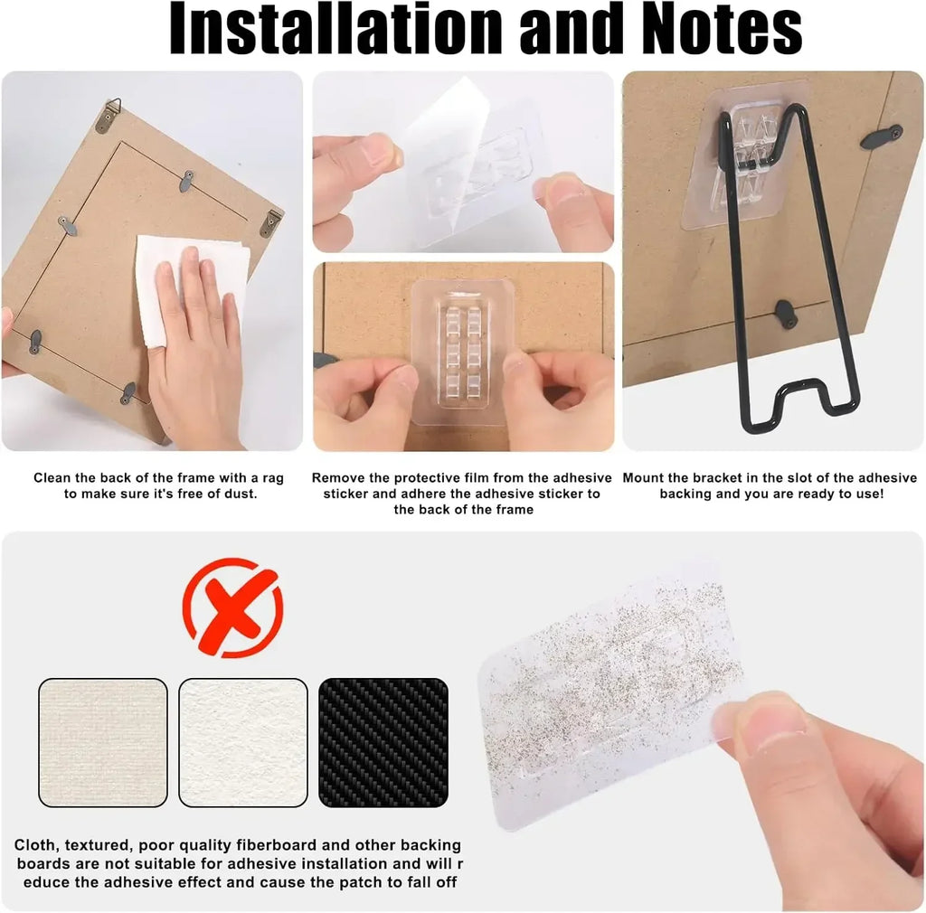 3pcs Stainless Steel Frame Bracket, Desktop Art Stand, With Self-adhesive, Suitable For Frame Art Stands Qme