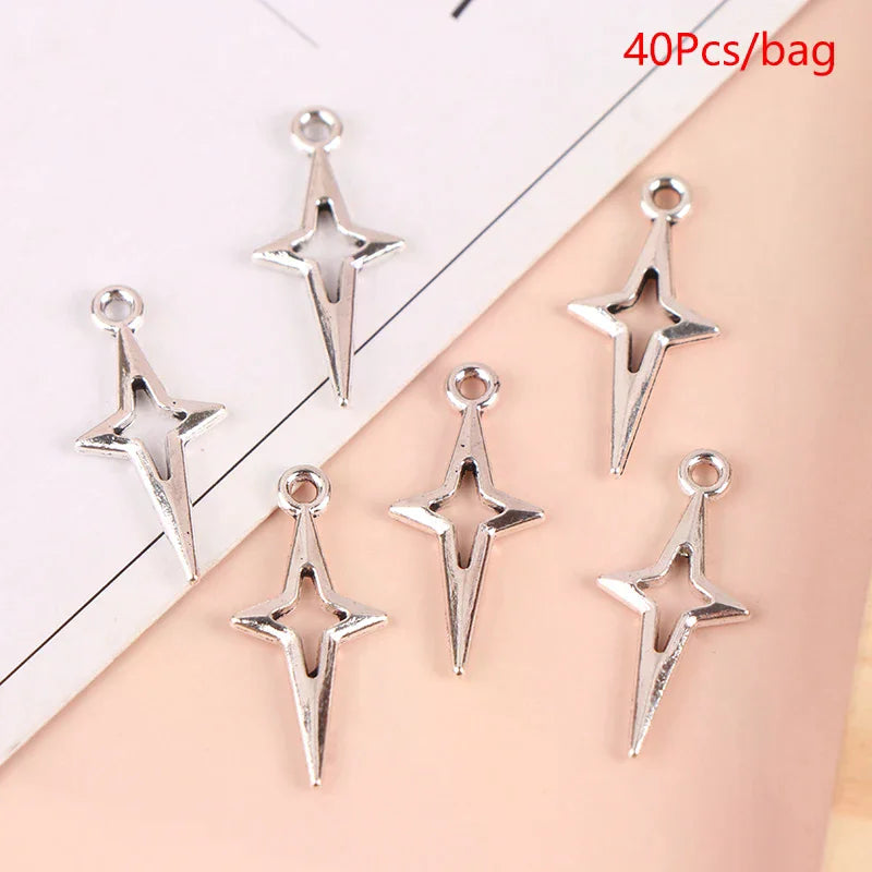 40pcs 23x10mm Antique Silver Color Openwork Star Charms For Jewelry Making Diy Accessories Qme