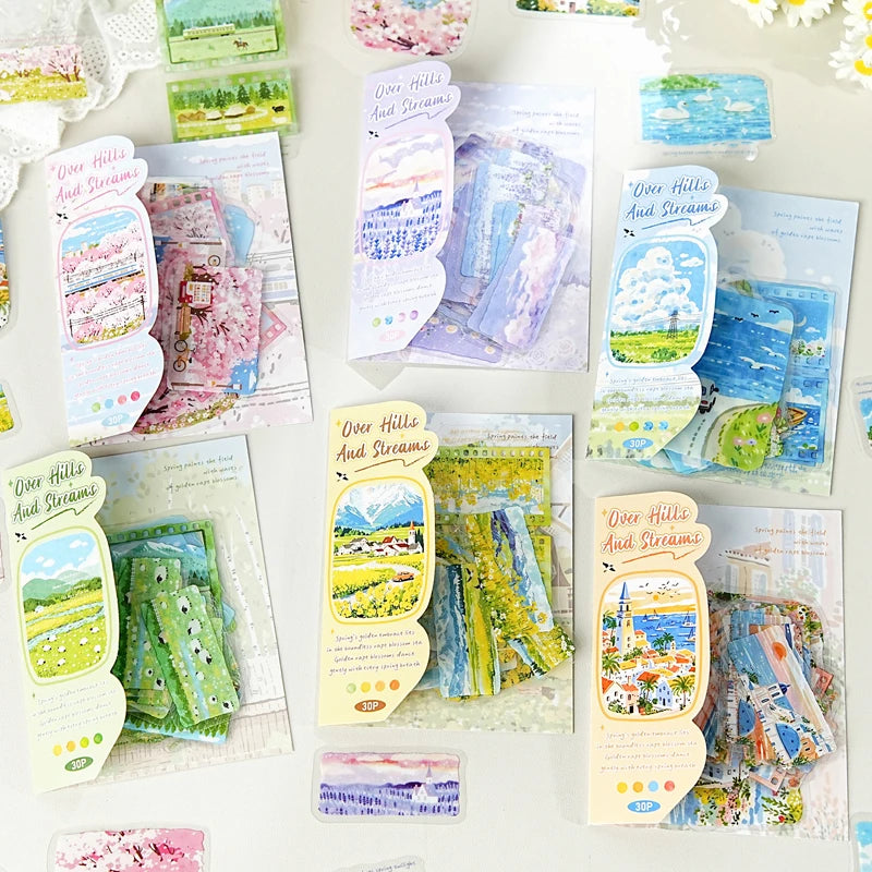 TIANZI 30 sheets City Landscape PET Stickers Pack for Art Collage Junk Journal DIY Scrapbooking Aesthetic Stationery Collection Qme H