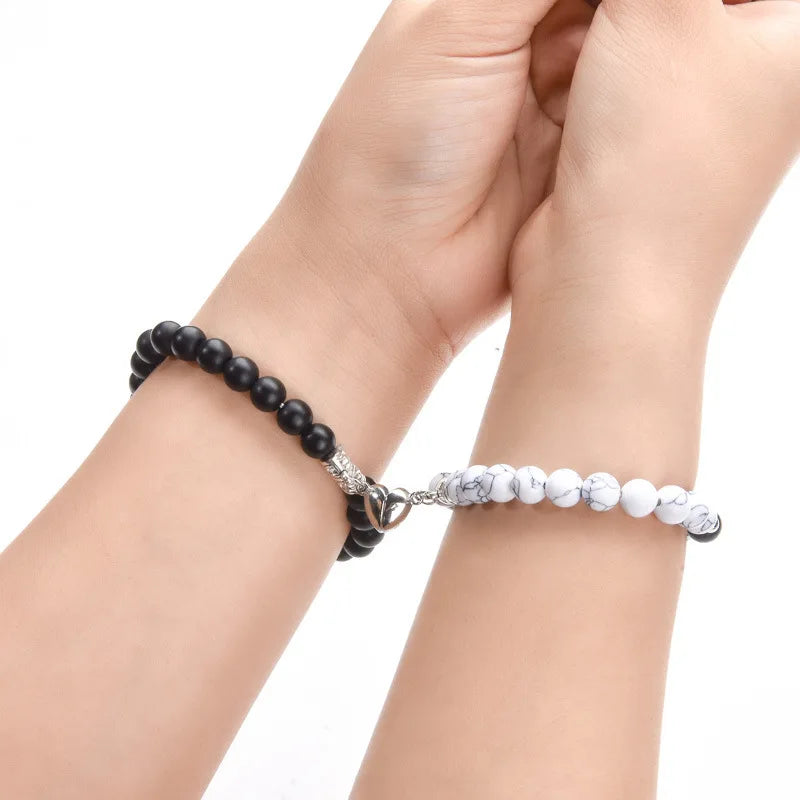 Hot Sale Zinc Alloy Purple and More Colors Couple Bracelets Heart Magnetic Attraction Matching Bracelet for Lovers Qme
