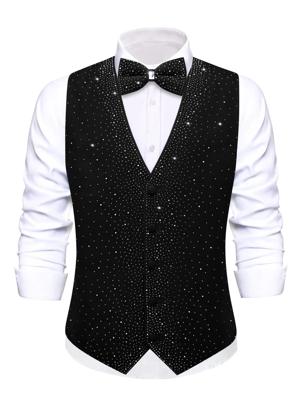 Men's Sparkly Glitter Vest Matching Bow Tie Multi Options Parties Qme HT-MJ-0154 XXXL