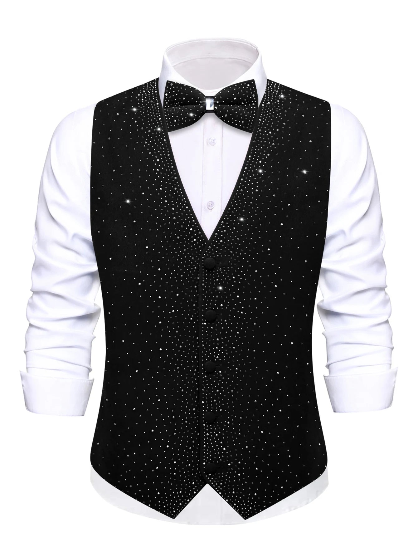 Men's Sparkly Glitter Vest Matching Bow Tie Multi Options Parties Qme HT-MJ-0154 XXXL