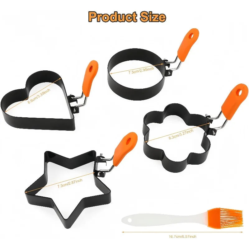Stainless Steel Omelette Ring Used for Grills and Frying Pans Oil Brushes Pancakes and Egg Shakers with Silicone Handles Qme