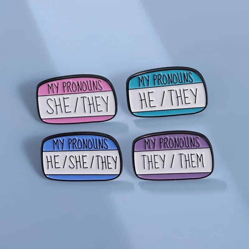 My Pronouns They Them He She Brooch Enamel Pins Funny Colorful Stripe Dialog Backpack Shirt Collar Badge Jewelry Gifts Qme