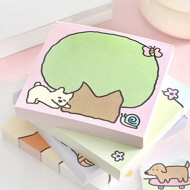 100 sheets Relaxation Series Cartoon Adhesive Cute Animals Notes Notepad Memo Pad Office School Supplies Stationery Stickers Qme