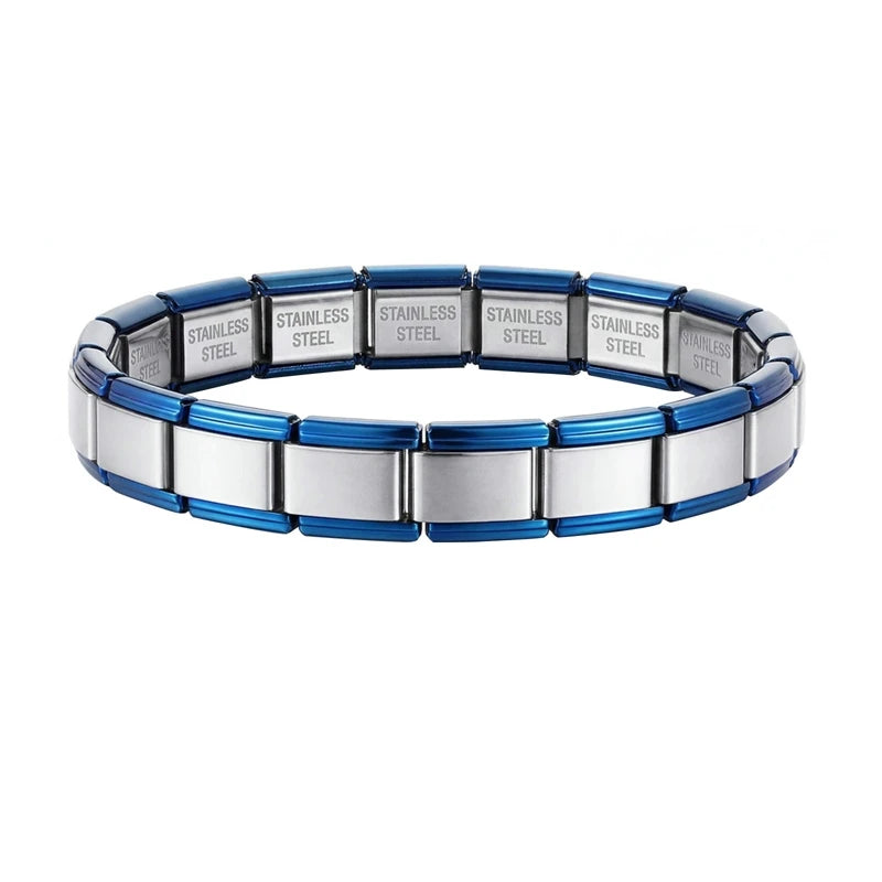 New 2026 Fashion Women's Men's Jewelry DIY 9MM Width Italian Elastic Charm Bracelet Blue Pink Color Stainless Steel Bangle Gift Qme S 22