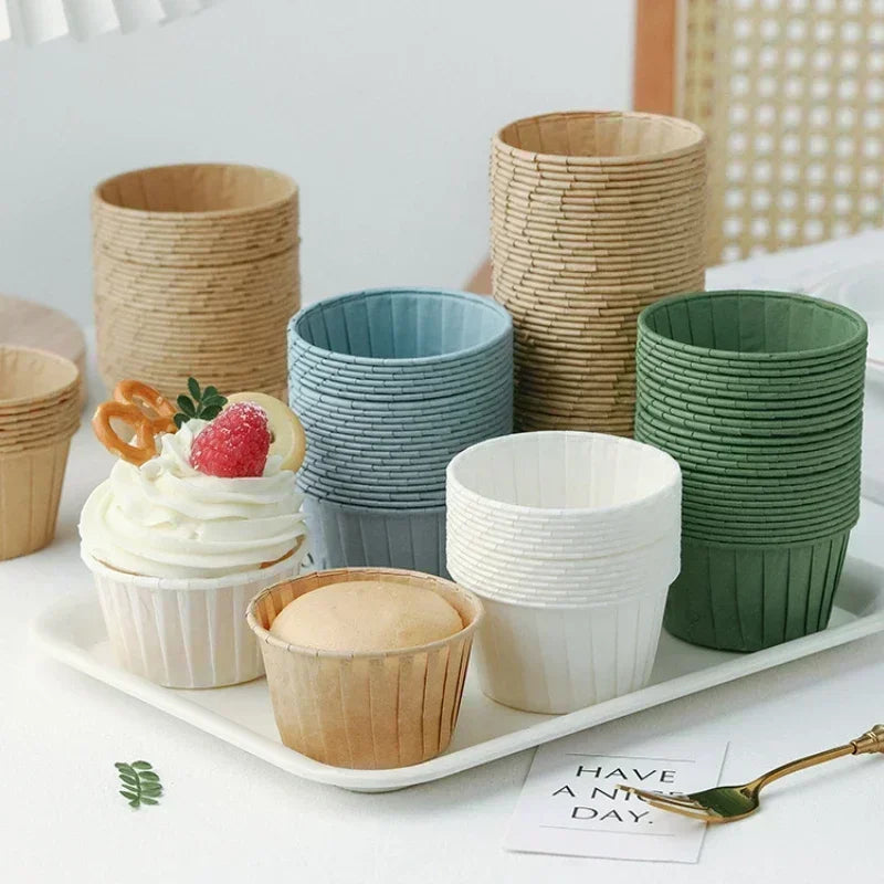50pcs Cake Baked Crimped Muffin Cup Heat-resistant and Oil-proof Paper , Suitable for Cupcakes Wrapping Paper Wedding Party Qme