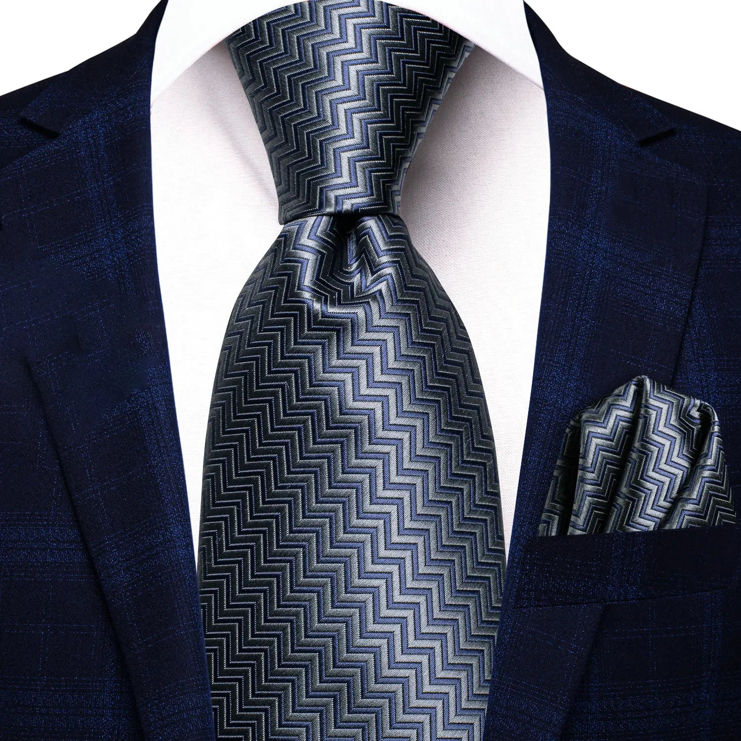 Grey Classic Men Necktie Pocket Square Formal Wedding Silk Business Qme N-3758