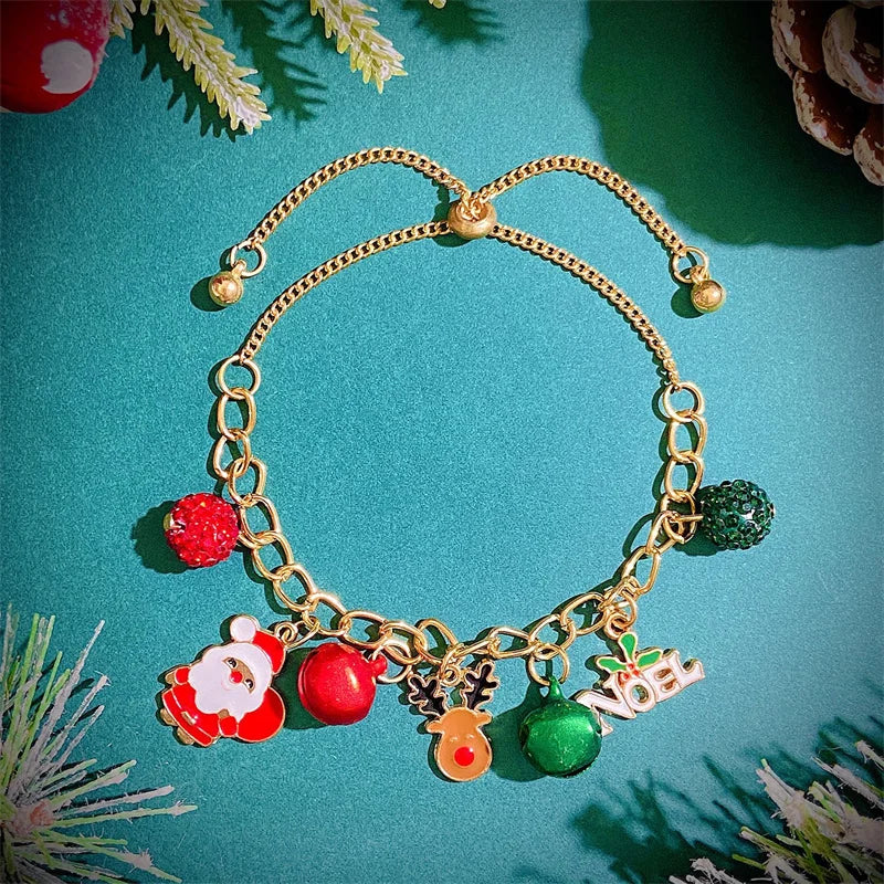 24 Day Advent Calendar Christmas Surprise Snowflake Elk Bell Creative Handmade DIY Children's Bracelet Jewelry Gifts Qme