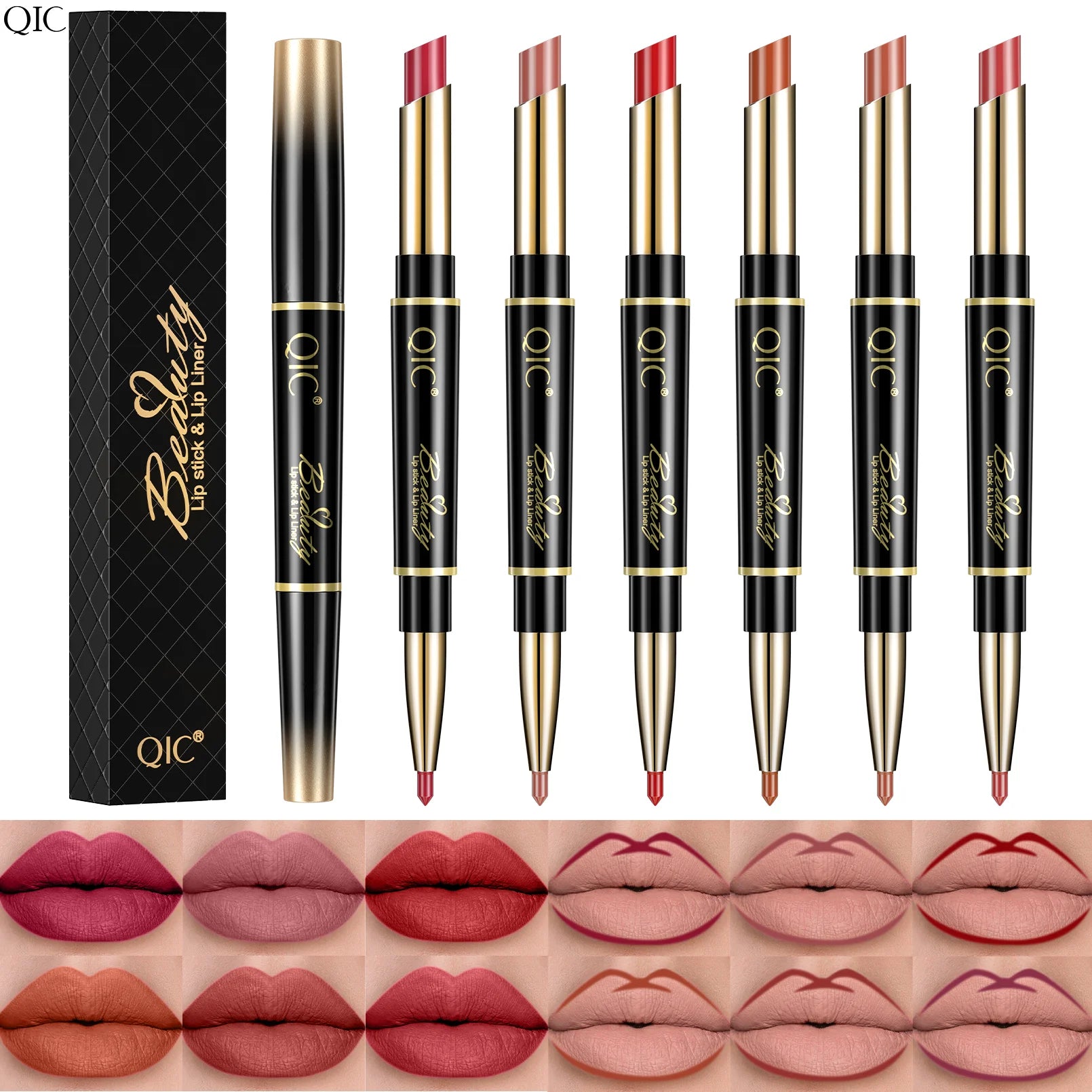 QIC Lipstick Lipliner Pen Matte Velvet Lip Liner Pencil Contour Makeup Sexy Red Lip Stick Long Lasting Cosmetics Qme
