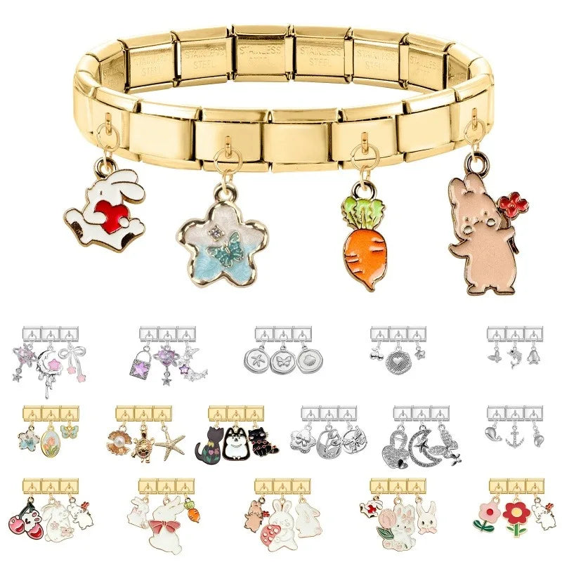Fashion 3PCS Pendant Series Lovely Dogs Cats Italian Charm Link Stainless Steel Fit 9mm Italian Chain Bracelet DIY Making Gifts Qme