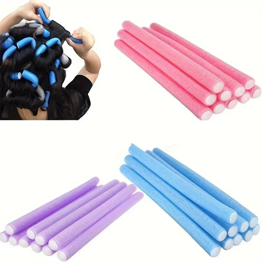 10PCS Flexible Heatless Hair Rollers - Bendy Twist Curling Rods For DIY Soft Foam Curls - Hair Styling Tools For Natural Qme