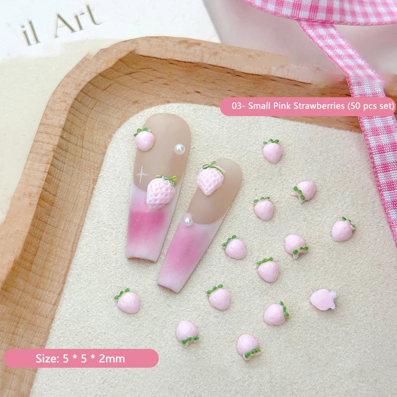 Sweet Strawberry Nail Charms 3D Resin Cartoon Fruits Rhinestones Qme A3