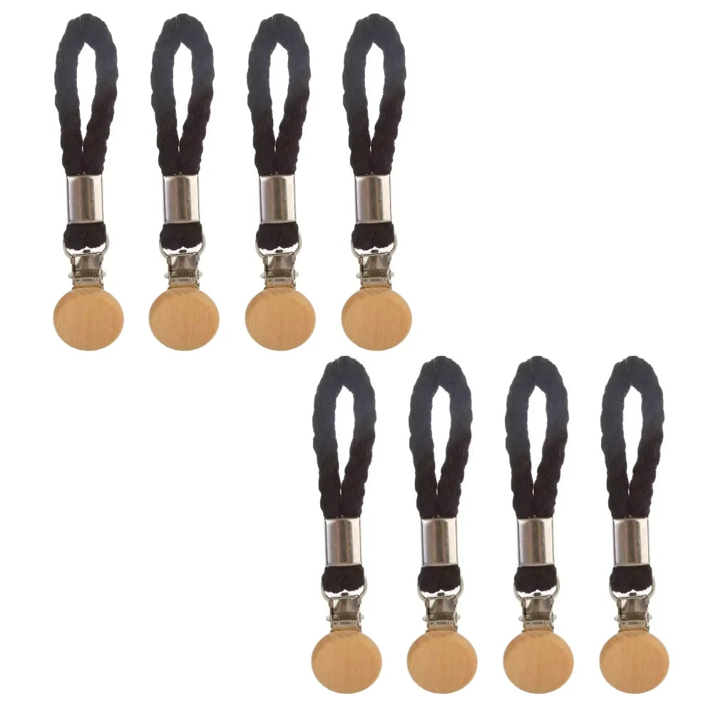 1-8PCS Towel Hanging Clips woven Cotton rope Bathroom wood round head Metal Hanging Clips For Home Towel Clothes Storage Hook Qme 8pcs Black