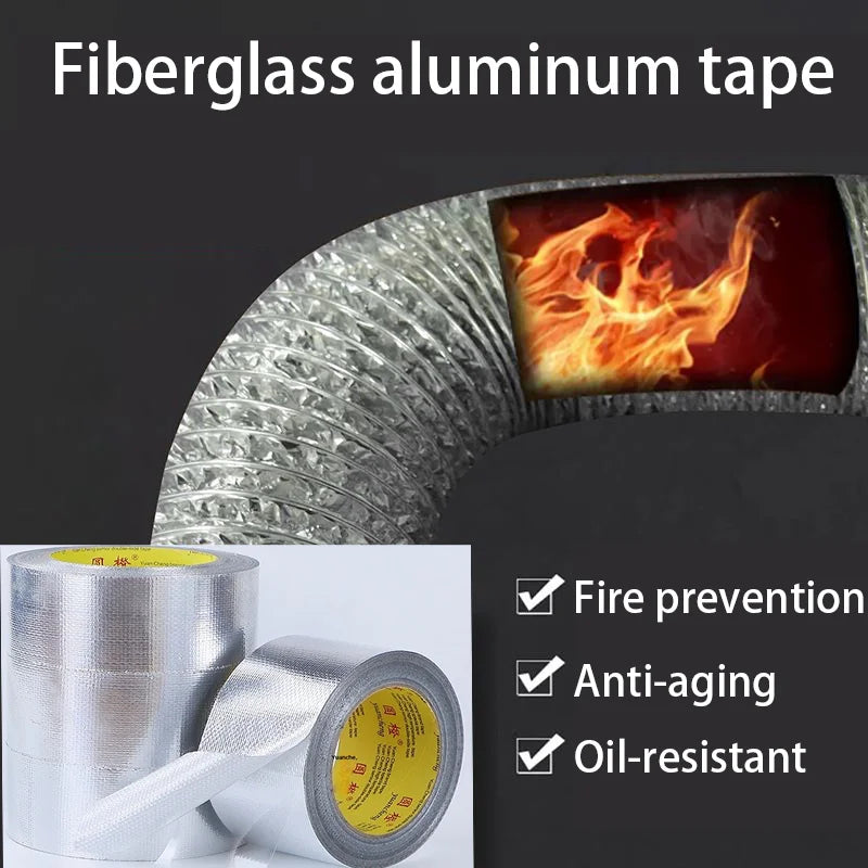 10M 20M Fiberglass Aluminum Foil Tape HVAC Heat Resistant Tape Heat Shield Thermal Barrier Adhesive Backed Heat Reflective Tape Qme