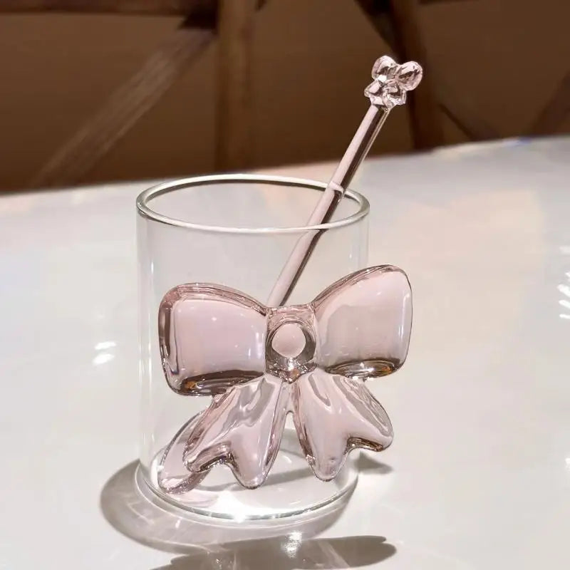 Pink Bow Glass Coffee Spoon, Long-handled Dessert/milk Tea Stirring Spoon, Heat-resistant Teaspoon, Household Kitchen Tool.. Qme
