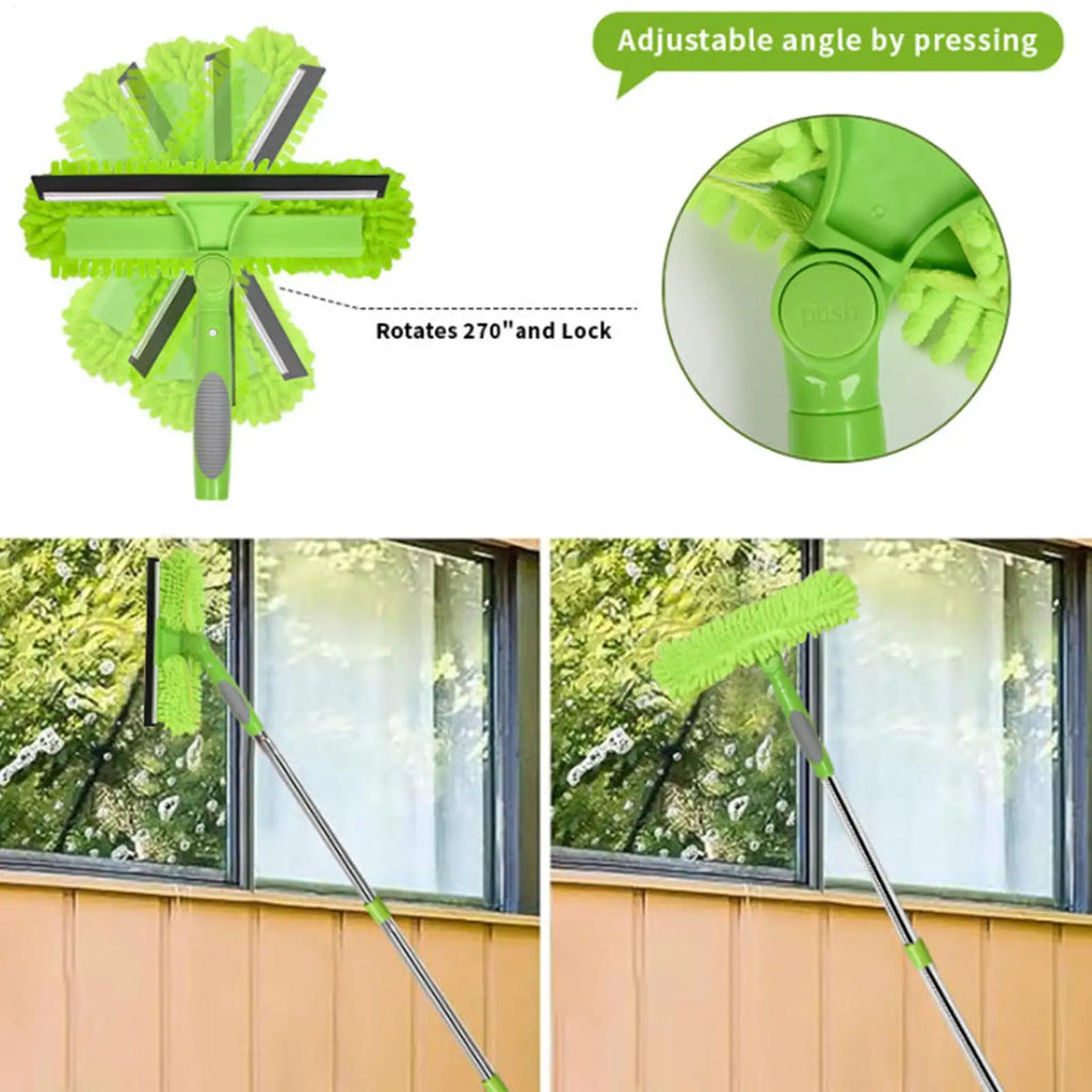 Window Cleaner Tool Household Window Washer Squeegee Kit 2 In 1 Brush Wiper With Extension Pole For Shower Glass Wall Tile Qme