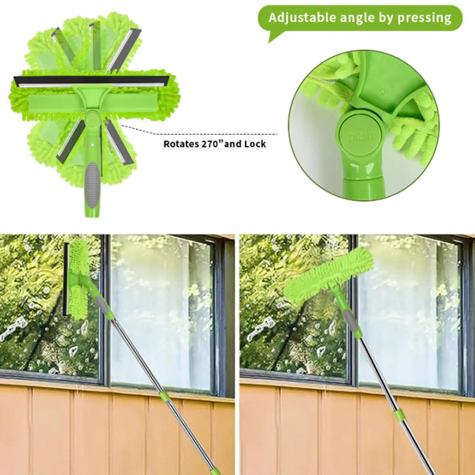 Window Cleaner Tool Household Window Washer Squeegee Kit 2 In 1 Brush Wiper With Extension Pole For Shower Glass Wall Tile Qme