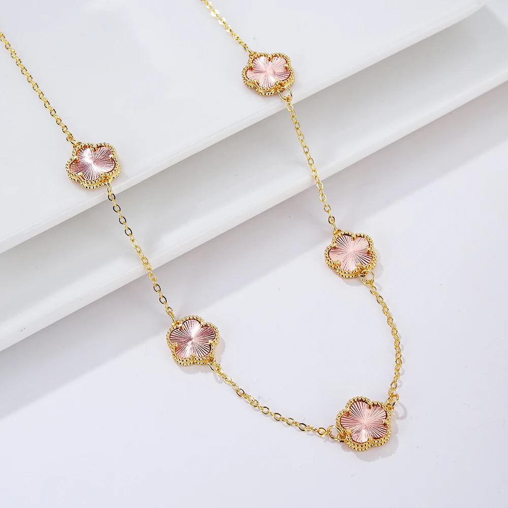 INS Selling Women Five Leaf Clover Necklace Fashion Geometric Sweet