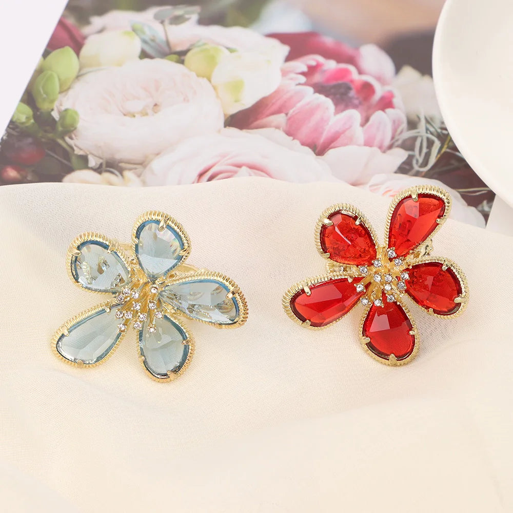 Personality Exaggerated Crystal Flower Ring Womanly Fashion Open Ring Women's Cocktail Party Luxury Jewelry Gifts Qme