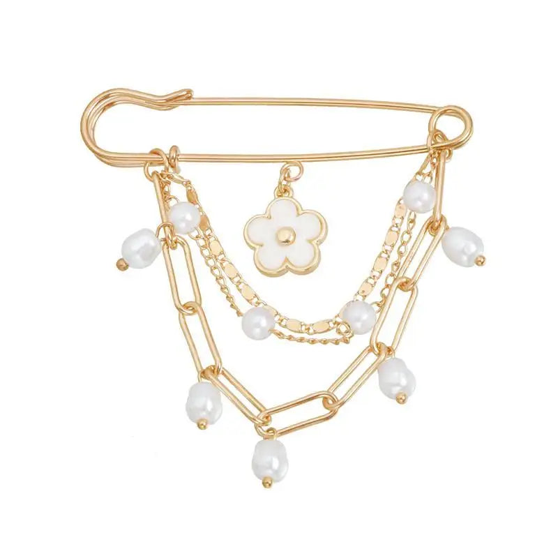 Jewelry Retro Star Love Pearl Chain Tassel Brooches Elegant Women Clothing Decor Accessories Bag Pendant Suit Pins Gift Qme style 2