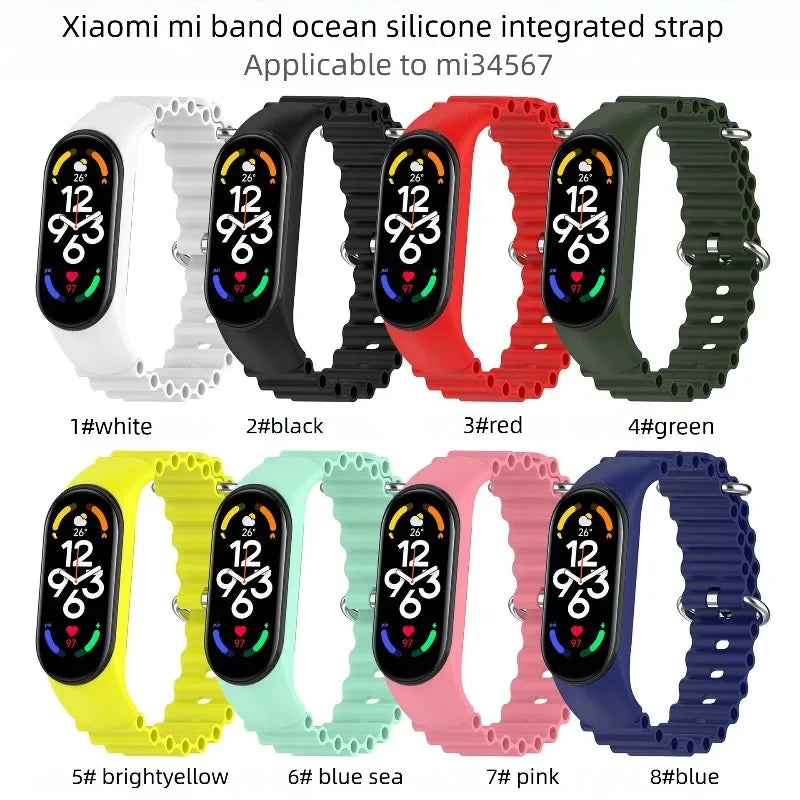 One-Piece Ocean Soft Waterproof Silicone Wrist Strap for Xiaomi Mi Band 3 4 5 6 7 8 9 10 Smart Bracelet Replacement Watch Band Qme