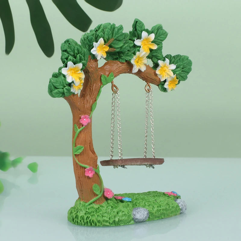 Miniature Fairy Garden Swing Flower Tree Figurine Modelfor Micro Qme
